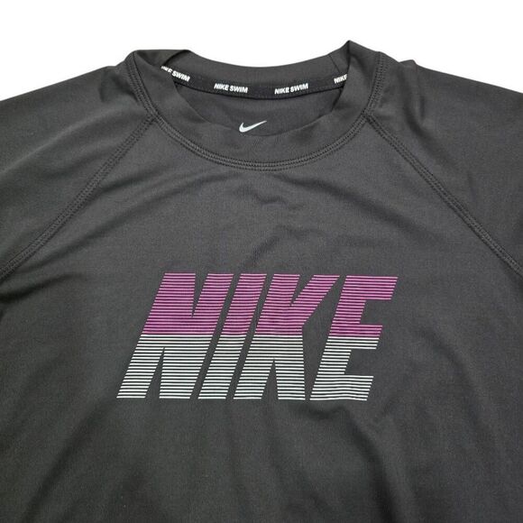 Nike Swim Shirt Womens Large Black Dri-Fit UPF 40+ Raglan Sleeve Rash Guard Retr - Picture 3 of 6